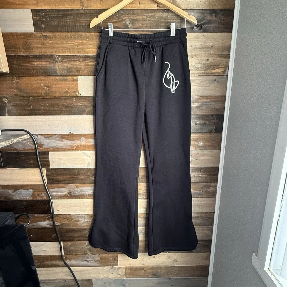 Baby Phat Women L Black Wide Leg Flare Sweatpants Gorpcore Y2K Streetwear NWT
